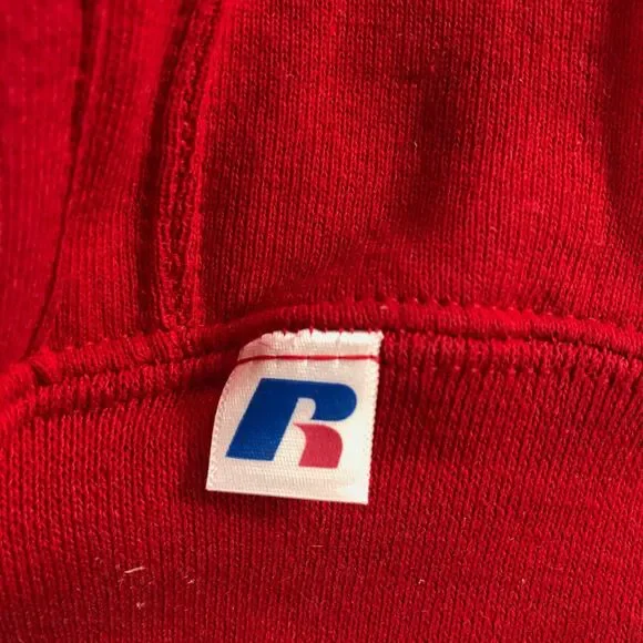 Vintage Russell Athletic Hoodie Sweatshirt Mens Medium Red Cotton Blend - Picture 4 of 10